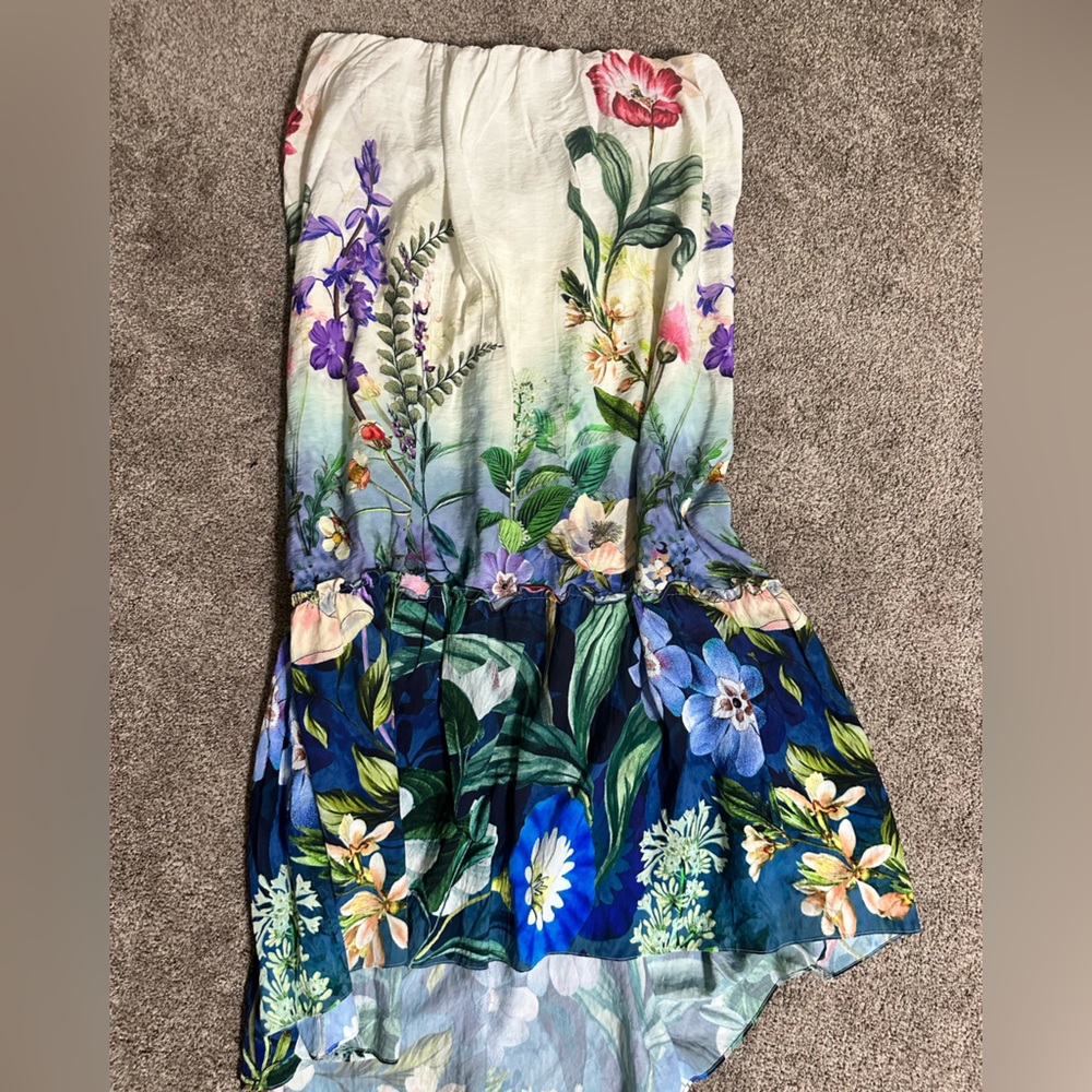 Anthropologie Floral High-Low Sundress in Cream, Blue, Green - Picture 10 of 10